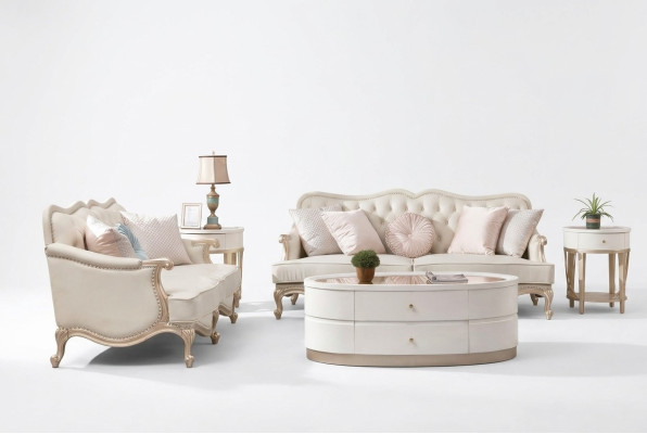 Canapé Chesterfield classique 3+2 places Beige