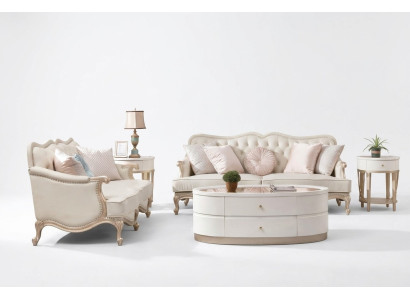 Canapé Chesterfield classique 3+2 places Beige
