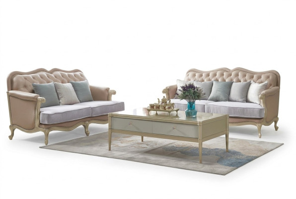 Beige Chesterfield canapé ensemble 3+2 places Sofas de salon de designer 2 pièces. ensemble