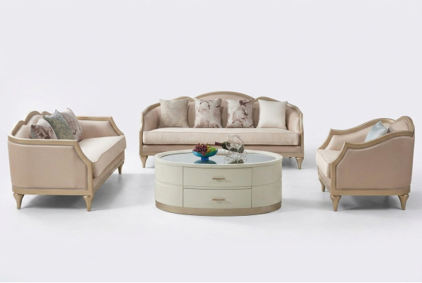 Table basse ovale en crème Table de salon Table en verre Tables basses Mobilier