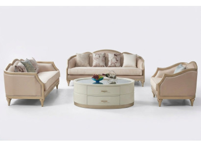 Table basse ovale en crème Table de salon Table en verre Tables basses Mobilier