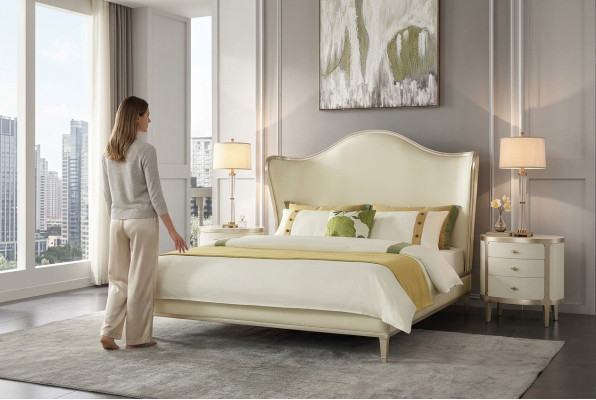 Ensemble de chambre moderne avec lit double et tables de chevet
