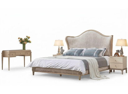 Lit moderne de luxe 2 tables de chevet Lits Cadre de lit en bois Chambre à coucher Argent neuf