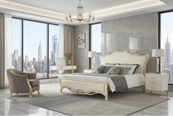 Design lit Chambre Lits Textile Luxe Rembourrage Siège Tissu Beige Meubles nouveaux
