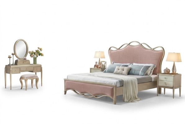 Chambre Design Lit Luxe Lits Cuir Rose Double Rembourrage Meubles Textile Neuf