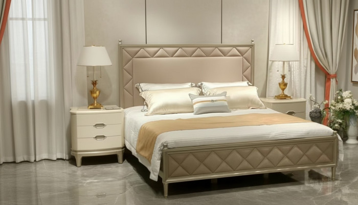 Chambre Lit Rembourrage Conception Meubles Luxe Double Beige Lits Cuir