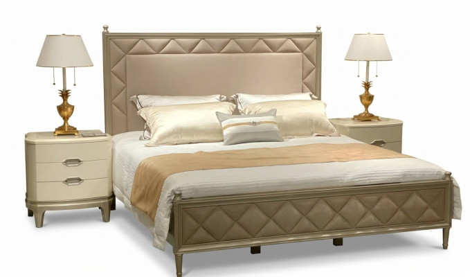 Chambre Lit Rembourrage Conception Meubles Luxe Double Beige Lits Cuir
