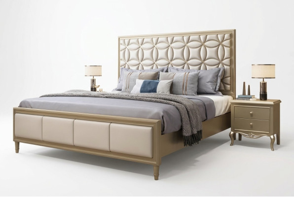 Lit Lits Lit double Chambre Cuir synthétique Rembourrage Lits doubles Beige neufs