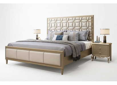 Lit Lits Lit double Chambre Cuir synthétique Rembourrage Lits doubles Beige neufs