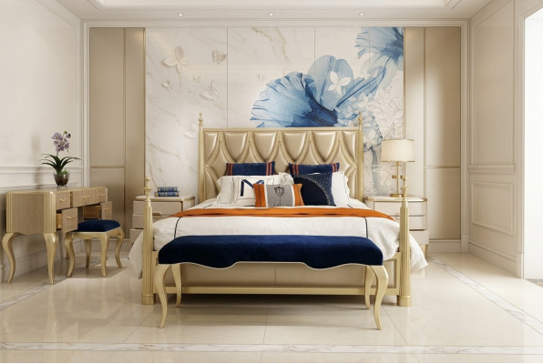 Conception Chambre Lit Luxe Lits Doubles Bois Moderne Rembourrage Mobilier 180x200cm