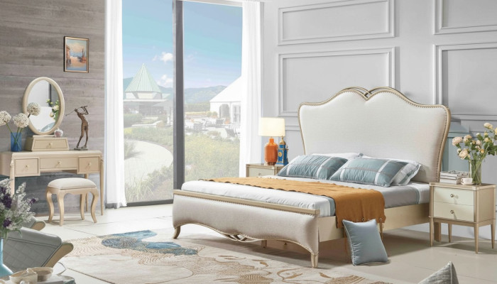 Design de tapisserie de lit de luxe Lits doubles Blanc 180x200cm Mobilier de chambre à coucher nouveau