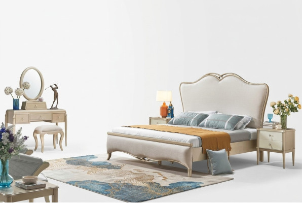Design de tapisserie de lit de luxe Lits doubles Blanc 180x200cm Mobilier de chambre à coucher nouveau