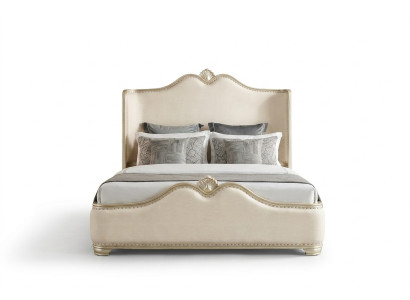 Lit 2x Tables de chevet 3 pcs. Chambre à coucher Beige Mobilier de luxe de designer Lits en bois