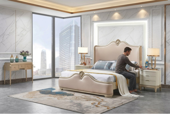 Ensemble de chambre baroque avec lit et tables de nuit sans coins pointus