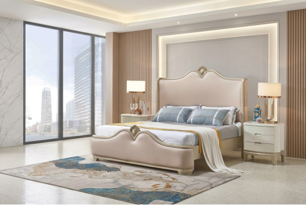 Ensemble de chambre baroque avec lit et tables de nuit sans coins pointus