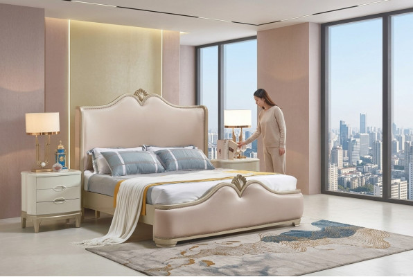 Cadre de lit Lits Lit double Cadre de lit beige Mobilier de lit Lits doubles