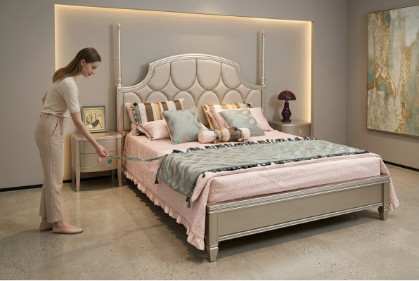 Lit double Lit Luxueux Lits en bois Cadre de lit et Cadre de lit Beige Design