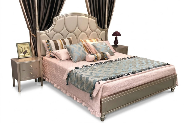 Lit double Lit Luxueux Lits en bois Cadre de lit et Cadre de lit Beige Design