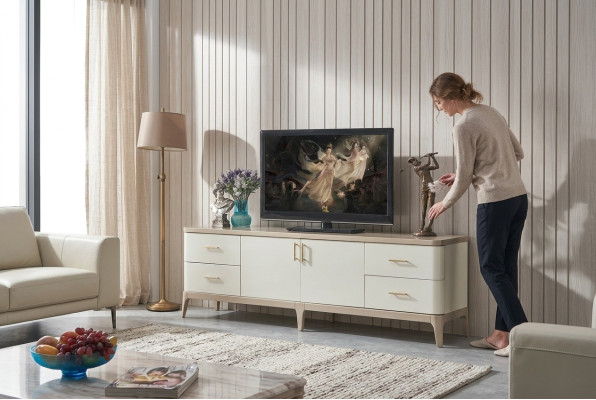 Meuble bas de télévision Armoire Buffet Meubles Armoires Salon Bahut Blanc Commode Buffets