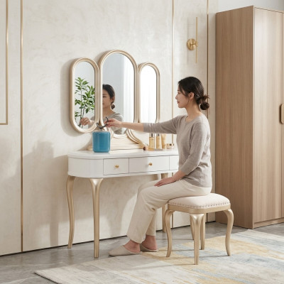 Coiffeuse avec miroir Luxueuse console Commode Tabouret Ensemble complet
