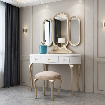 Coiffeuse avec miroir Luxueuse console Commode Tabouret Ensemble complet