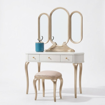 Coiffeuse avec miroir Luxueuse console Commode Tabouret Ensemble complet