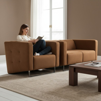 Luxurious Fauteuil en Tissu Marron Style Italien Design Moderne Meubles de Salon Nouveaux