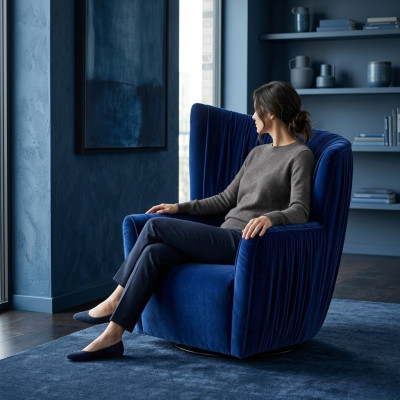 Fauteuil Mobilier de Luxe Design Bleu Style Moderne Tissu Salon Salon Nouveau