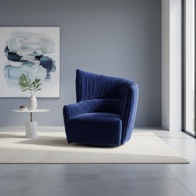 Fauteuil Mobilier de Luxe Design Bleu Style Moderne Tissu Salon Salon Nouveau
