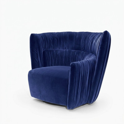 Fauteuil une place de style italien en bois rembourré de textile Prianera de luxe Bleu