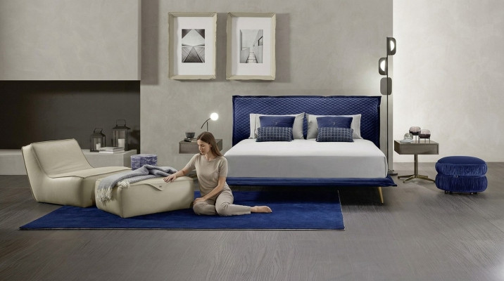 Lit double Lits Cadre de lit Lit Bois Chambre Bleu Classique Prianera nouvelle