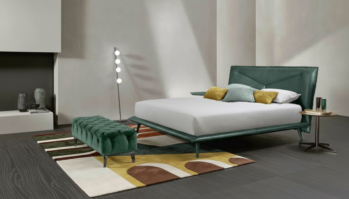 Cadre de lit double Chambre de luxe Lit double Lit en bois Vert Lits en cuir neufs