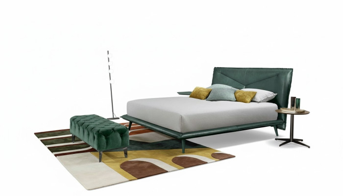 Cadre de lit double Chambre de luxe Lit double Lit en bois Vert Lits en cuir neufs
