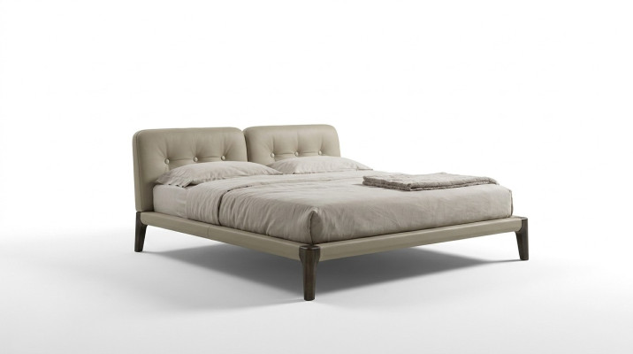 Chambre à coucher moderne avec lit double, lit beige en bois design Prianera.