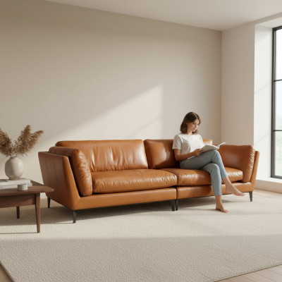 Canapé 3 places Marron Mobilier de luxe Design Salon Mobilier Cuir Style Prianera neuf