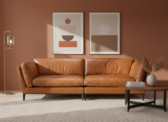 Canapé 3 places Marron Mobilier de luxe Design Salon Mobilier Cuir Style Prianera neuf