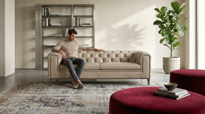 Canapé 3 places Salon Chesterfield Mobilier Design Luxe Style Italien Beige