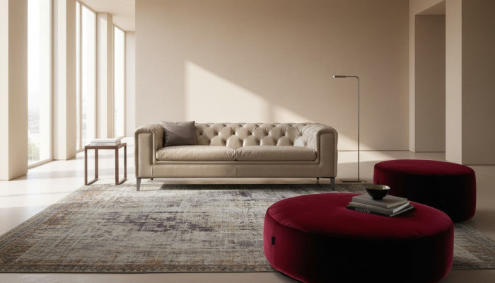 Canapé 3 places Salon Chesterfield Mobilier Design Luxe Style Italien Beige
