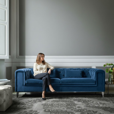 Canapé 3 places bleu en textile de luxe design de salon meubles italiens