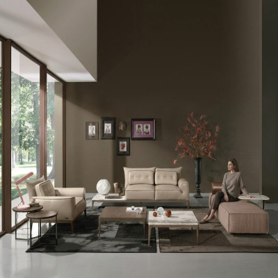 Ensemble de canapé de luxe Suite 2+1 Place Canapé Canapés Fauteuil en cuir 2 pièces. PRIANERA