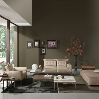 Ensemble de canapé de luxe Suite 2+1 Place Canapé Canapés Fauteuil en cuir 2 pièces. PRIANERA