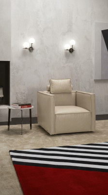 Fauteuil individuel 1 place Siège rembourré Designer Textile Siège en cuir Gris moderne