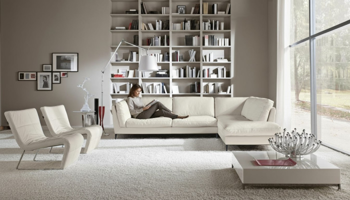 Canapé d'angle Prianera pour salon en cuir design moderne en forme de L