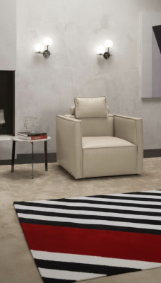 Fauteuil une place de luxe, design de siège en tissu beige, siège en cuir Prianera, nouveau.