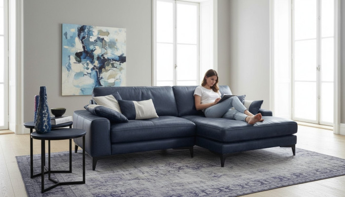 Canapé d'angle Canapé Salon Canapés Cuir Luxe Forme en L Style Moderne Meubles Bleu nouveau
