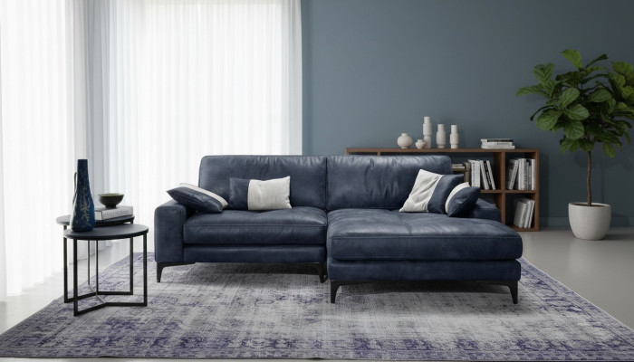 Canapé d'angle Canapé Salon Canapés Cuir Luxe Forme en L Style Moderne Meubles Bleu nouveau