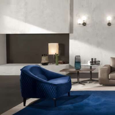 Fauteuil Mobilier Moderne Salon en Tissu Luxe Textile Relax Assise Bleu Prianera