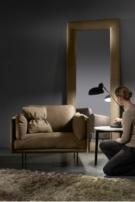 Fauteuil design en cuir gris rembourré pièce de vie moderne meubles en bois de luxe détente nouveau