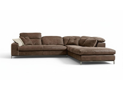 Canapé d'angle design Prianera Canapé d'angle en bois et cuir marron de luxe moderne
