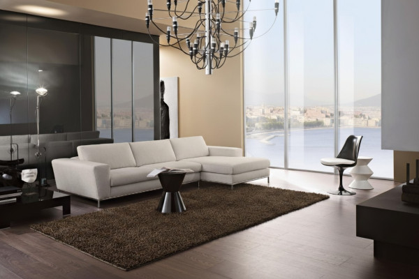 Canapé d'angle élégant en tissu forme L moderne rembourré blanc Mobilier de salon Coin de luxe en tissu siège neuf